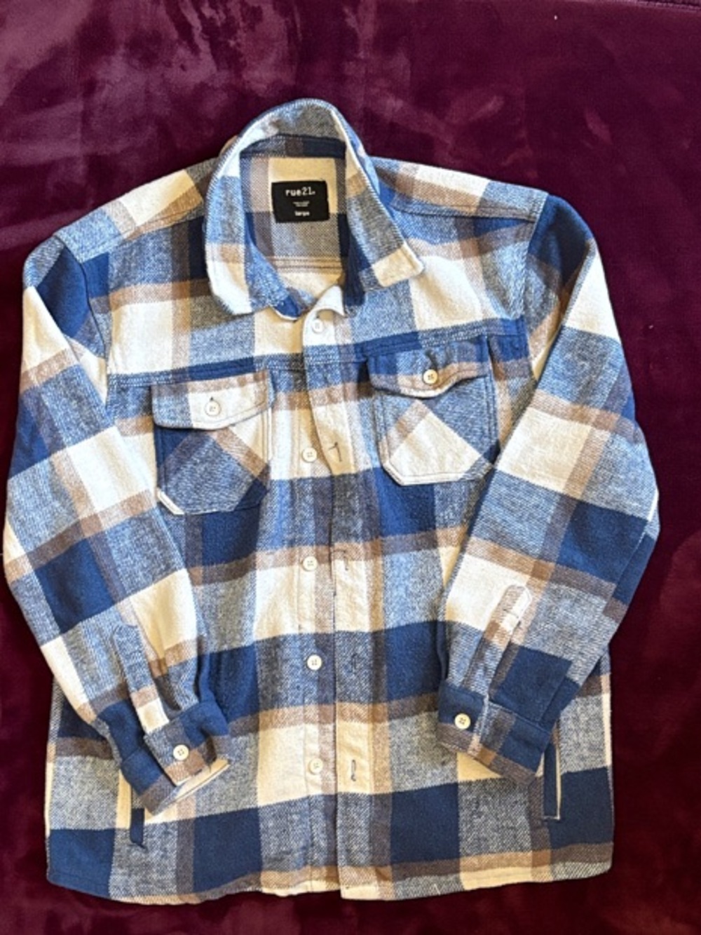 Rue 21 Blue & Cream Plaid Button-Up Jacket